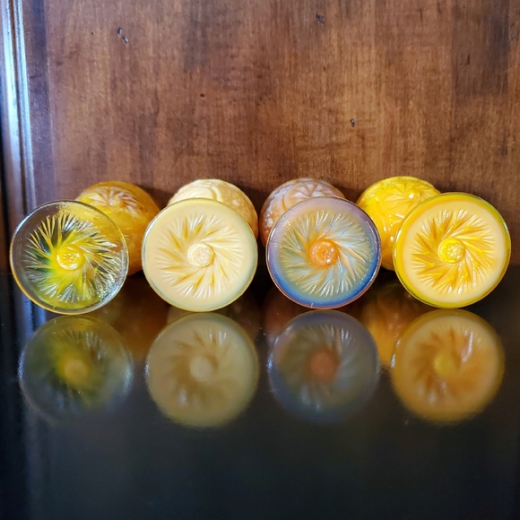 (4) Vntg "Buzz Saw" Glowing Orange Selenium Goblets by both Degenhart & Boyd - Picture 7 of 16